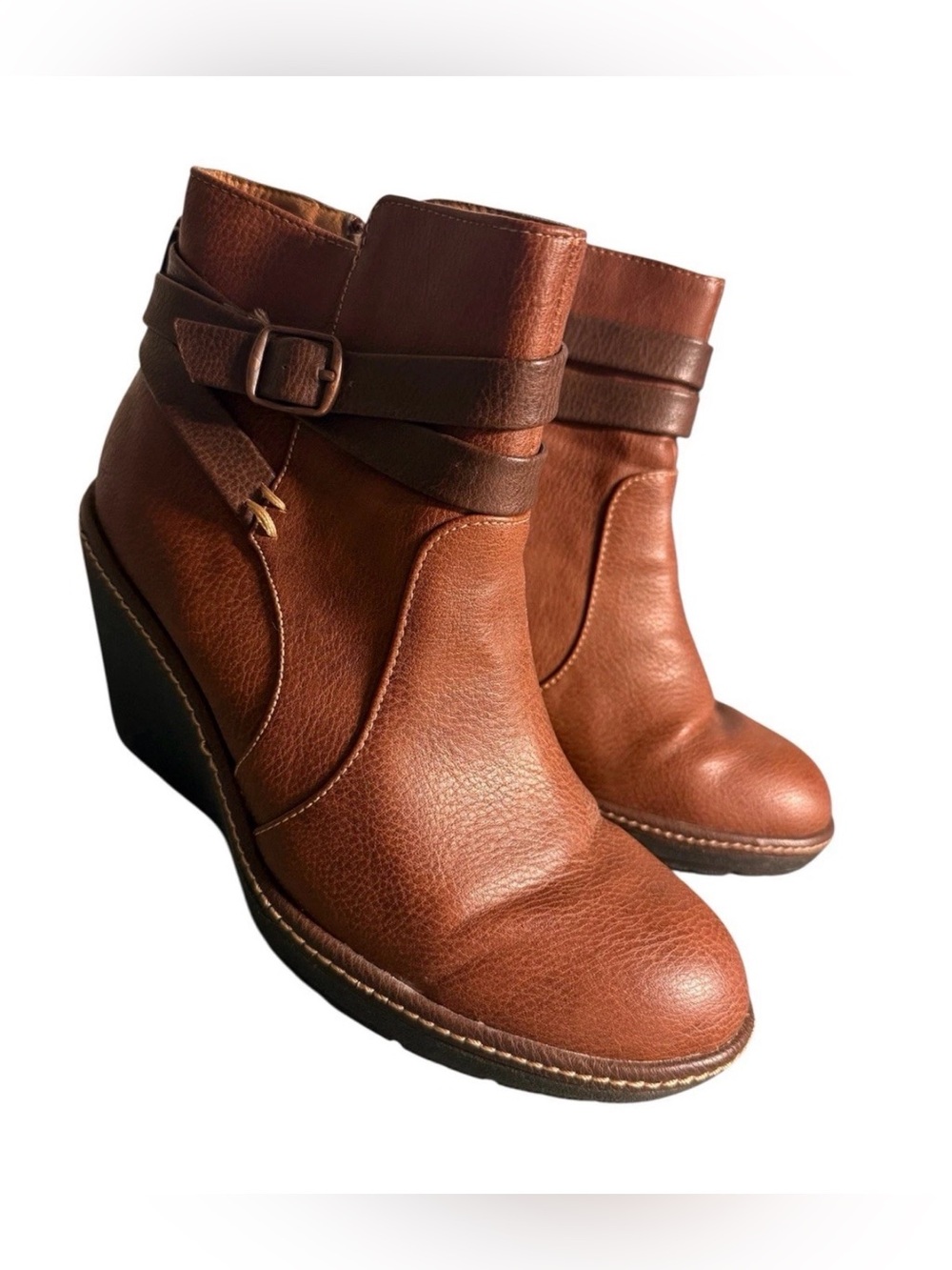 Croft & Barrow “Ortholite” brown wedge platform zipper ankle boots SZ 7